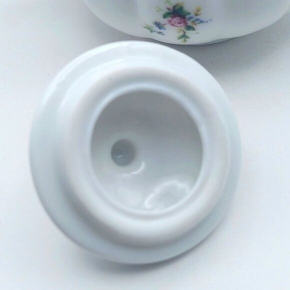 Porcelain Tea For One Floral Stackable 3 Piece Tea Set Roses Gold Trim - Picture 8 of 11